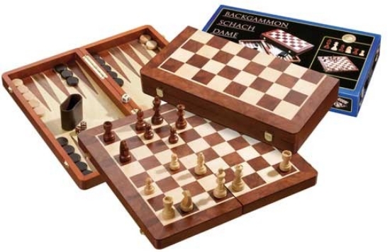 Bild von Schach-Backgammon-Dame-Set Erle, Mahagoni