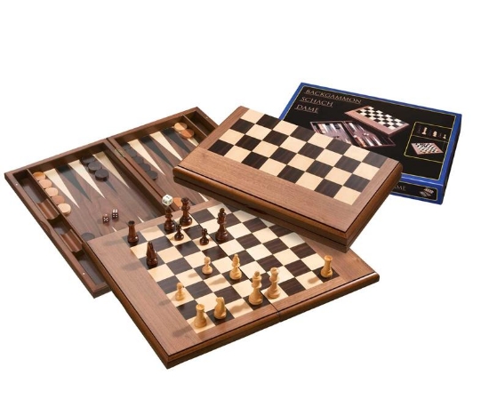 Bild von Schach-Backgammon-Dame-Set Hevea-Holz