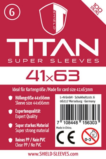 Bild von Shield Titan 6 - 100 Super Sleeves für Kartengrösse 41 x 63 mm