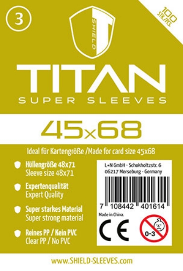 Bild von Shield Titan 3 - 100 Super Sleeves für Kartengrösse 45 x 68 mm