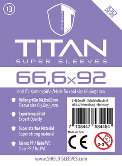 Bild von Shield Titan 13 - 100 Super Sleeves für Kartengrösse 66,6 x 92 mm