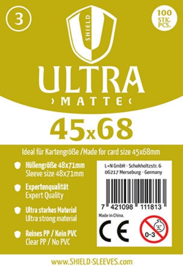 Bild von Shield Ultra Matte 3 - 100 Super Sleeves für Kartengrösse 45 x 68 mm