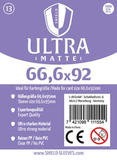 Bild von Shield Ultra Matte 13 - 100 Super Sleeves für Kartengrösse 66,6 x 92 mm