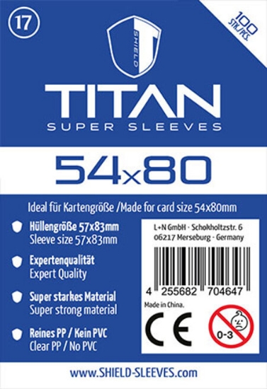 Bild von Shield Titan 17 - 100 Super Sleeves für Kartengrösse 54 x 80 mm